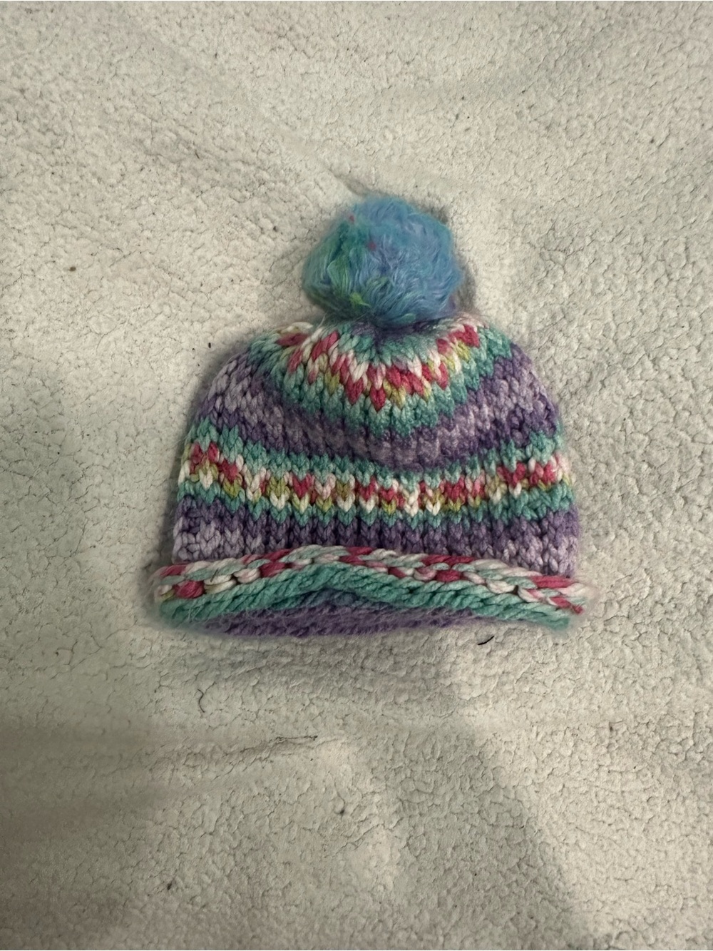 Kids Multicolor Knit Pom Hat — Purple & Mint